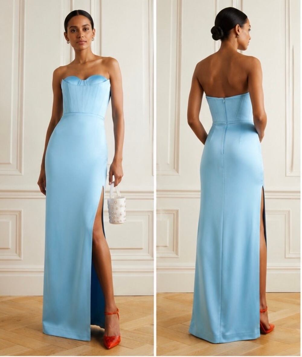 Alex Perry Honore Strapless Satin Crepe Corset Gown Light Blue AU16/US12 NWT